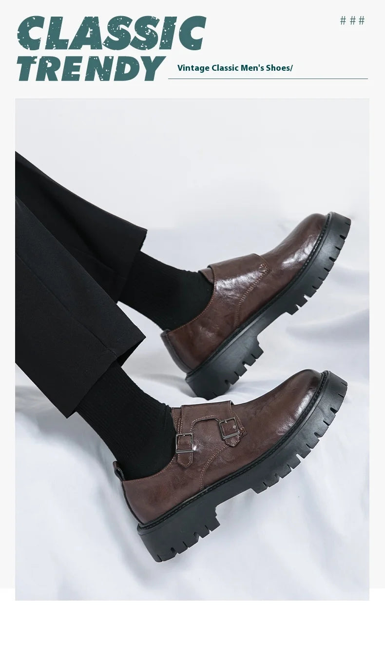 Derby Grasp Leder British Platform Homme – Schnalle Casual High & Low Lederschuhe
