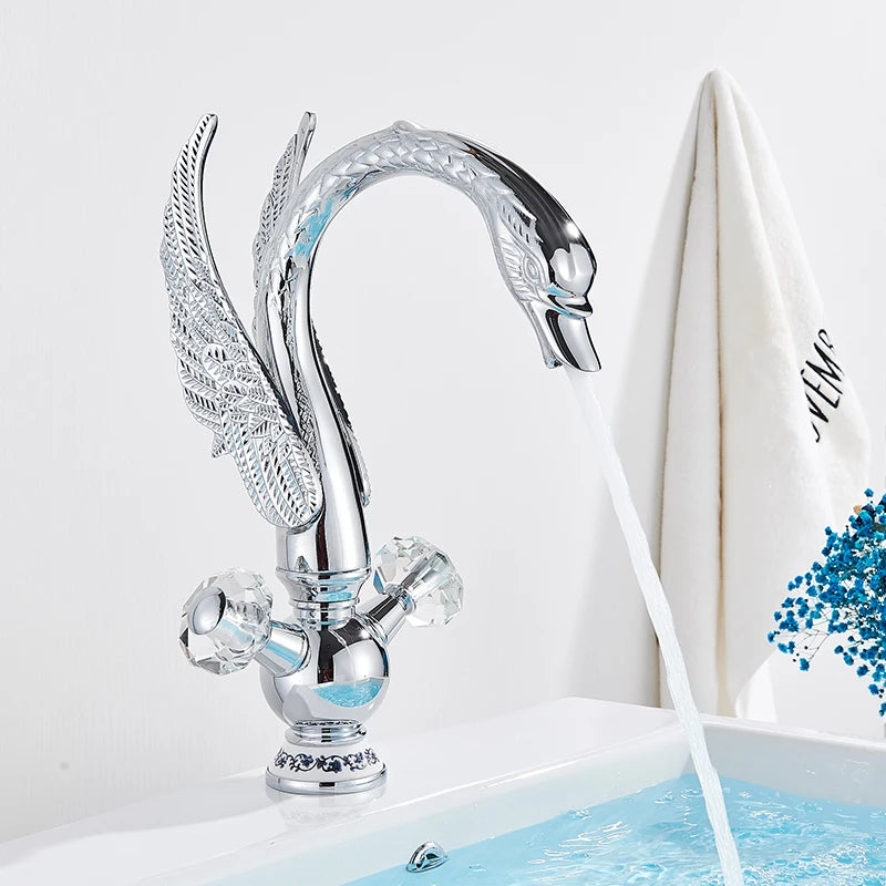 Robinet Lavabo Design Cygne en Laiton – Or & Noir, Mitigeur Eau Chaude & Froide | Salle de Bain Luxe
