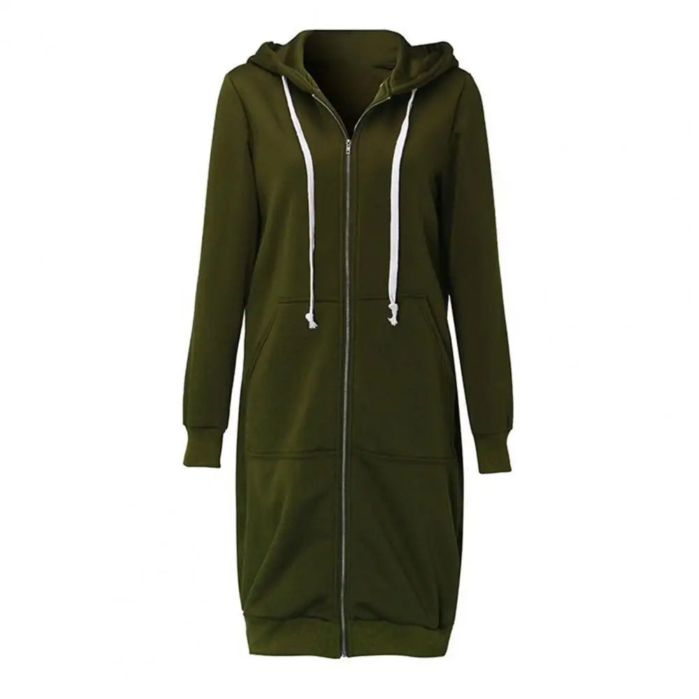 Veste Sweat Femme Polaire À Capuche Longue Zip Manches Longues Ample – Chaud & Confortable | Automne Hiver