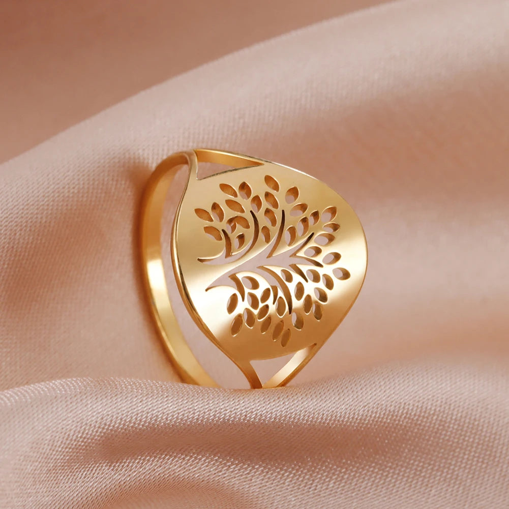 Bague Arbre de Vie Acier Inoxydable Argenté – Symbole Nature & Spiritualité | Bijou Unisexe Couple & Mariage | Cadeau Intemporel