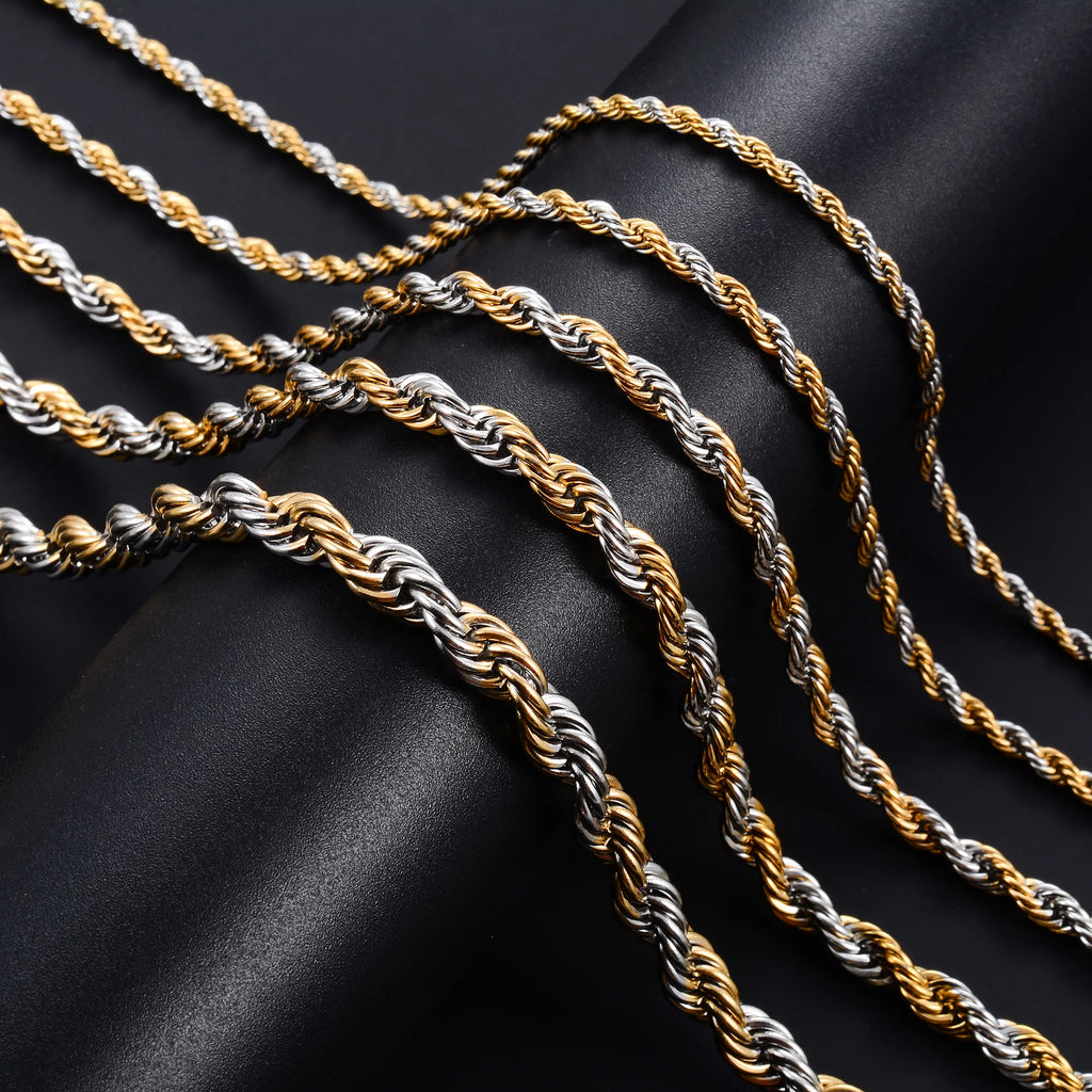 Collier Chaîne Torsadée Corde Acier Inoxydable – Unisexe Punk Argent & Or | Ras-du-Cou & Longueur Variable | Bijou Mode Homme & Femme Tendance