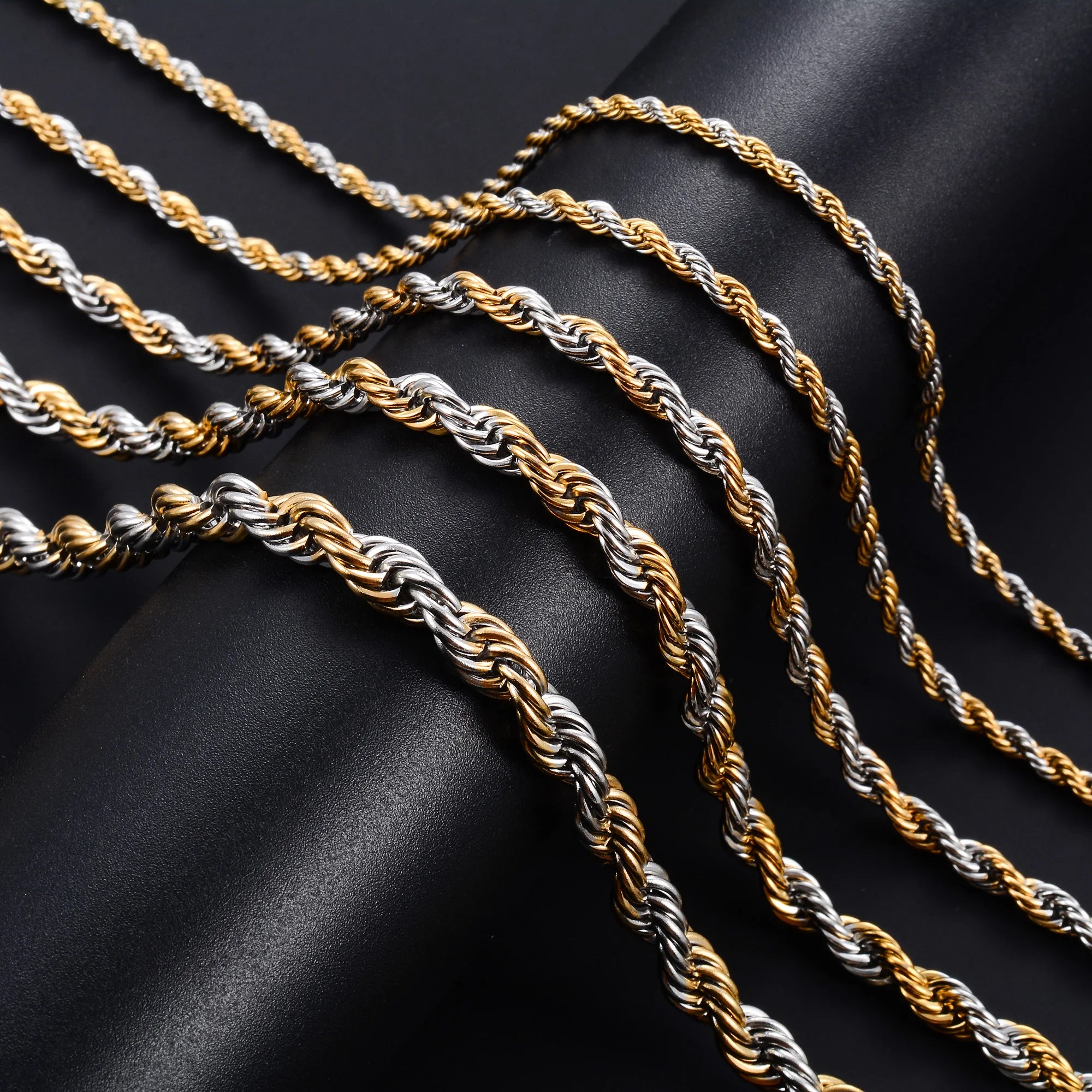 Collier Chaîne Torsadée Corde Acier Inoxydable – Unisexe Punk Argent & Or | Ras-du-Cou & Longueur Variable | Bijou Mode Homme & Femme Tendance