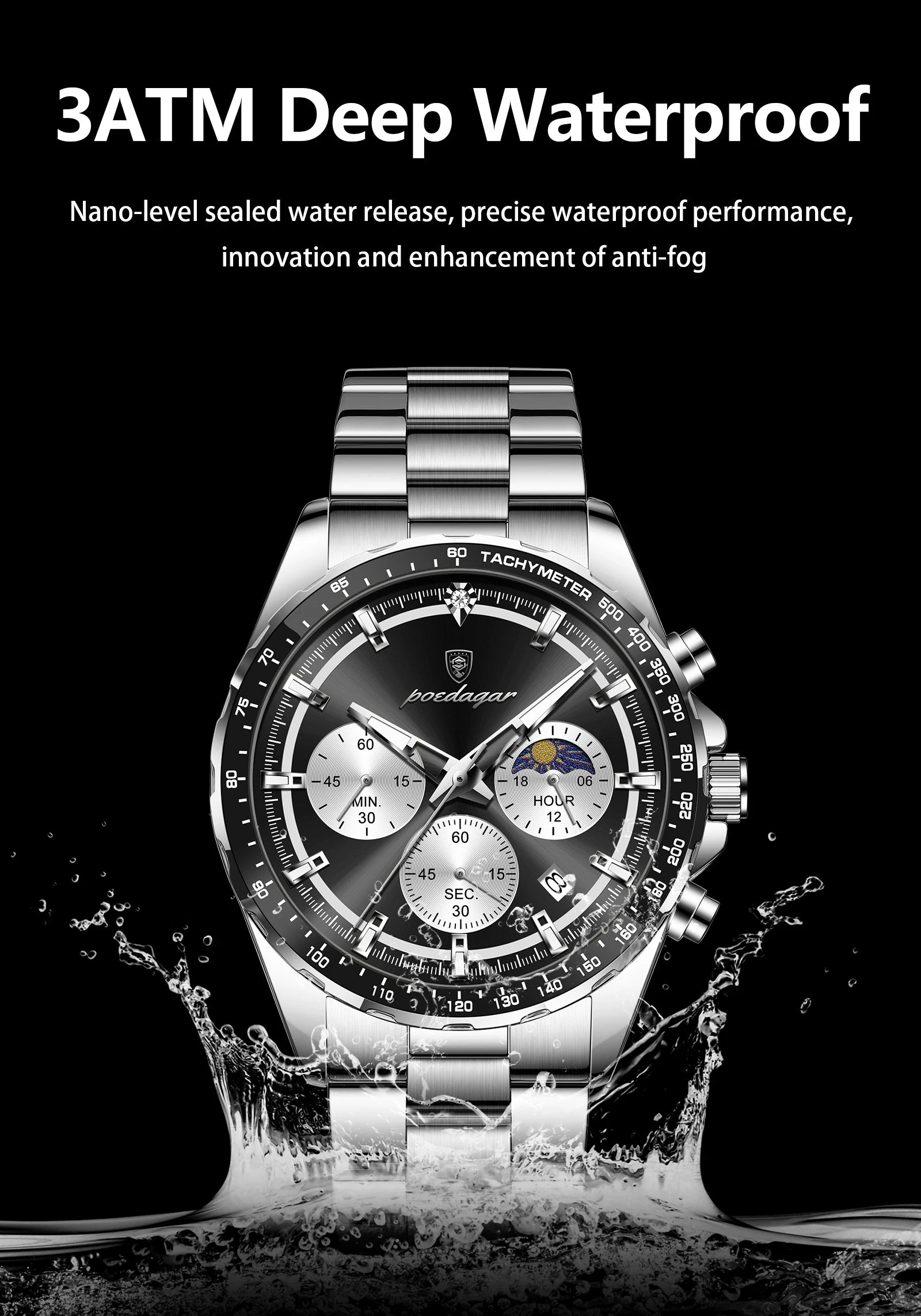 Montre Homme POEDAGAR Business Quartz Chronographe – Acier Lumineux Étanche Date Fashion