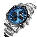 Montre Homme SKMEI Luxe Bracelet Acier 3 Fuseaux Horaires LED Sport Alarme Analogique Digitale Chronomètre | Montre SKMEI Multifonction Sport Luxe Premium
