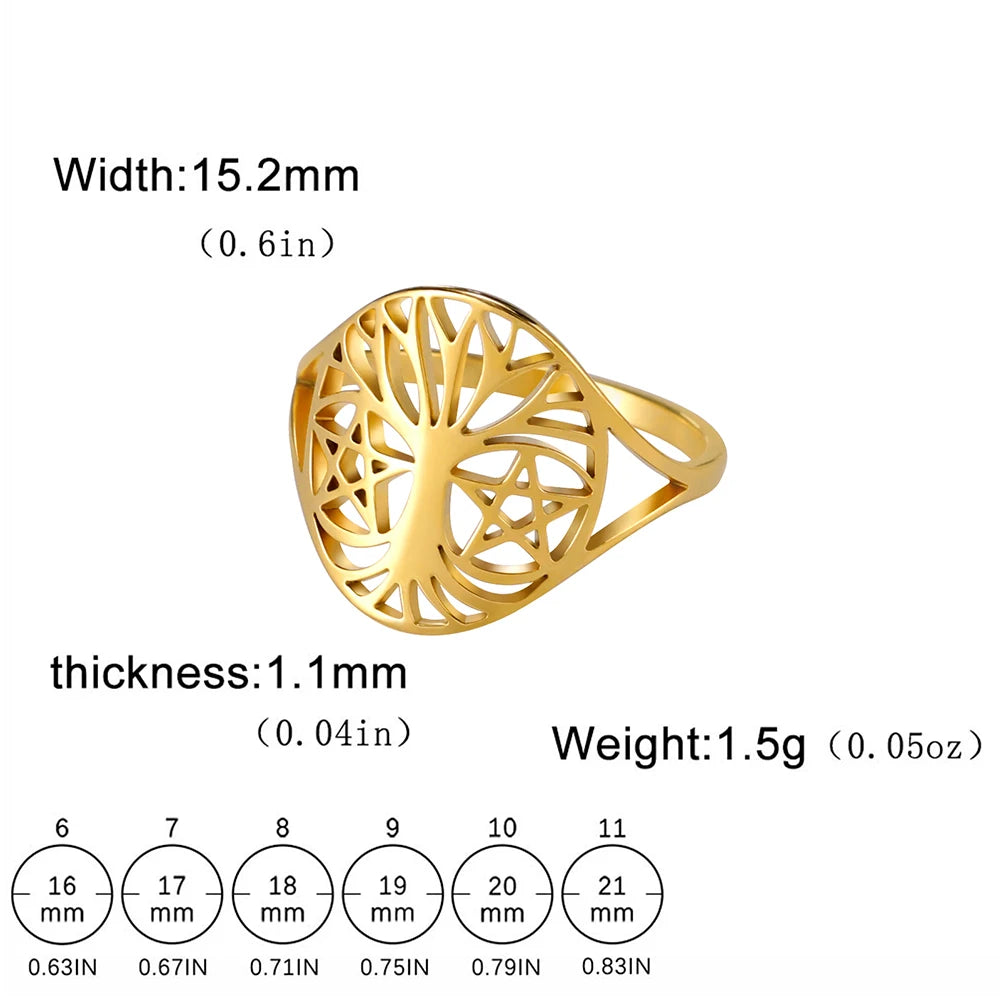 Bague Arbre de Vie Acier Inoxydable Argenté – Symbole Nature & Spiritualité | Bijou Unisexe Couple & Mariage | Cadeau Intemporel