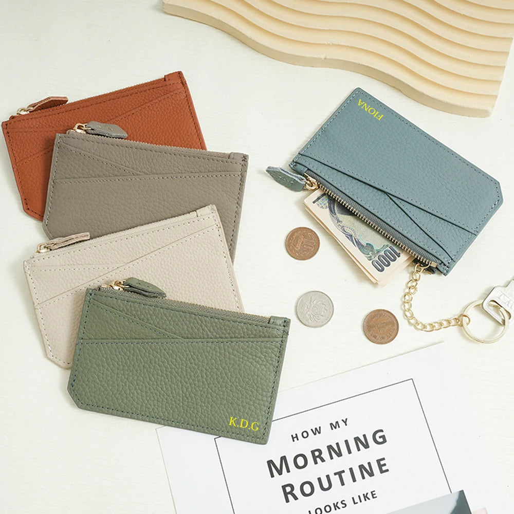 Porte-Monnaie Cuir Véritable Personnalisé – Mini Pochette Clés Rouge à Lèvres Prénom Femme Luxe