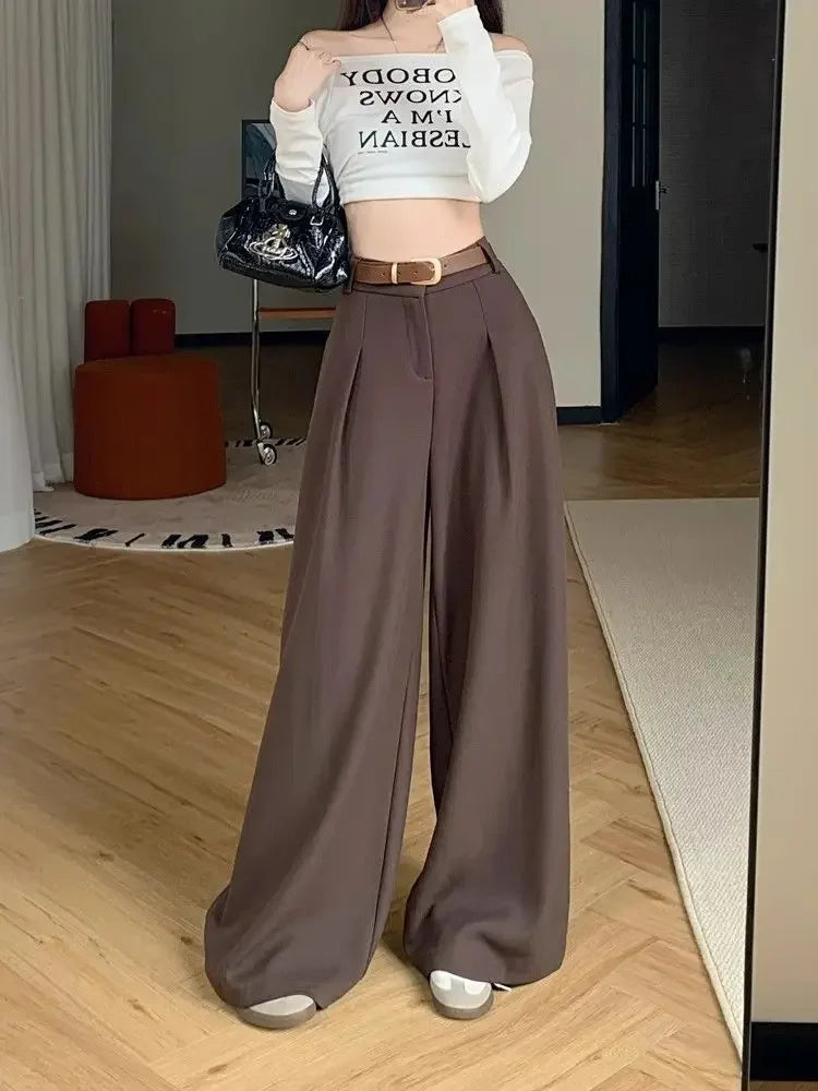 Damenhose Weit Hohe Taille Einfarbig Elegant Minimalistisch Büro-Stil Ulzzang – Casual Chic | Frühling Herbst