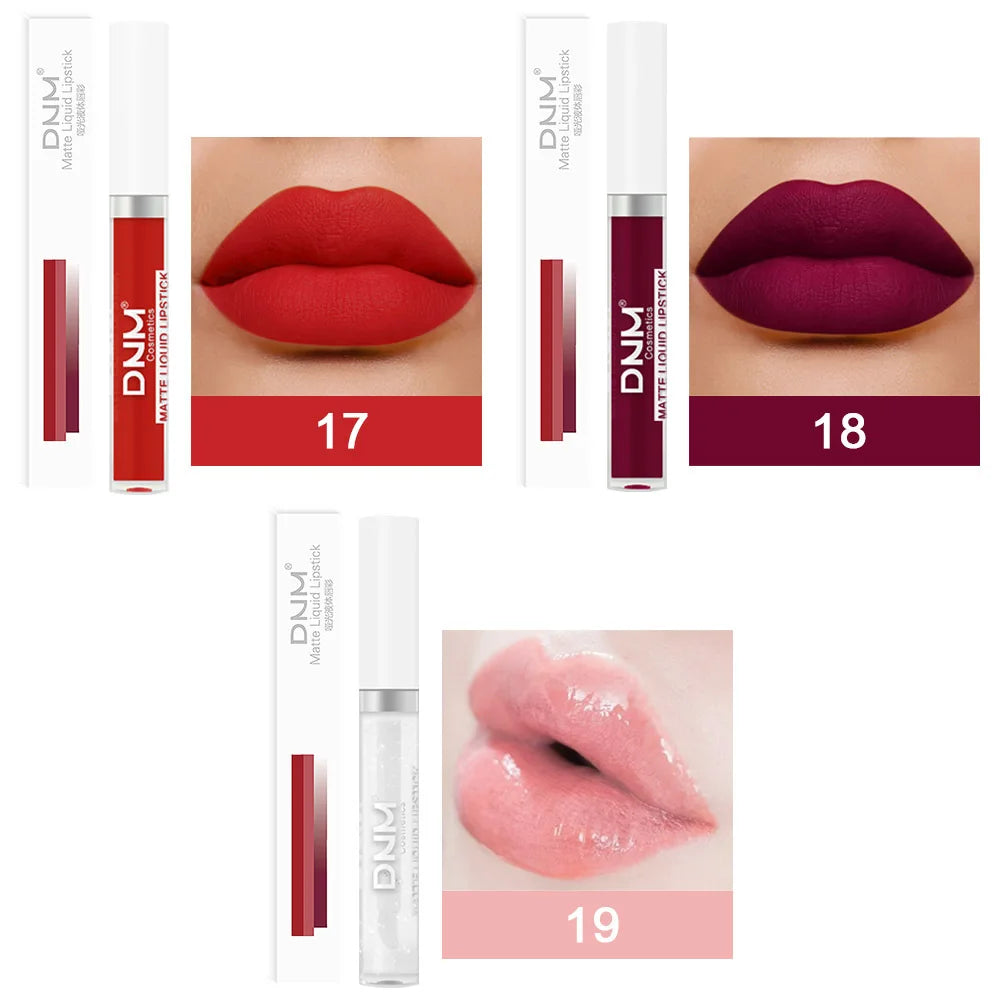 Gloss Velvet Mat DNM 18 Couleurs – Waterproof Longue Tenue | Lip Tint Nude, Rouge & Violet