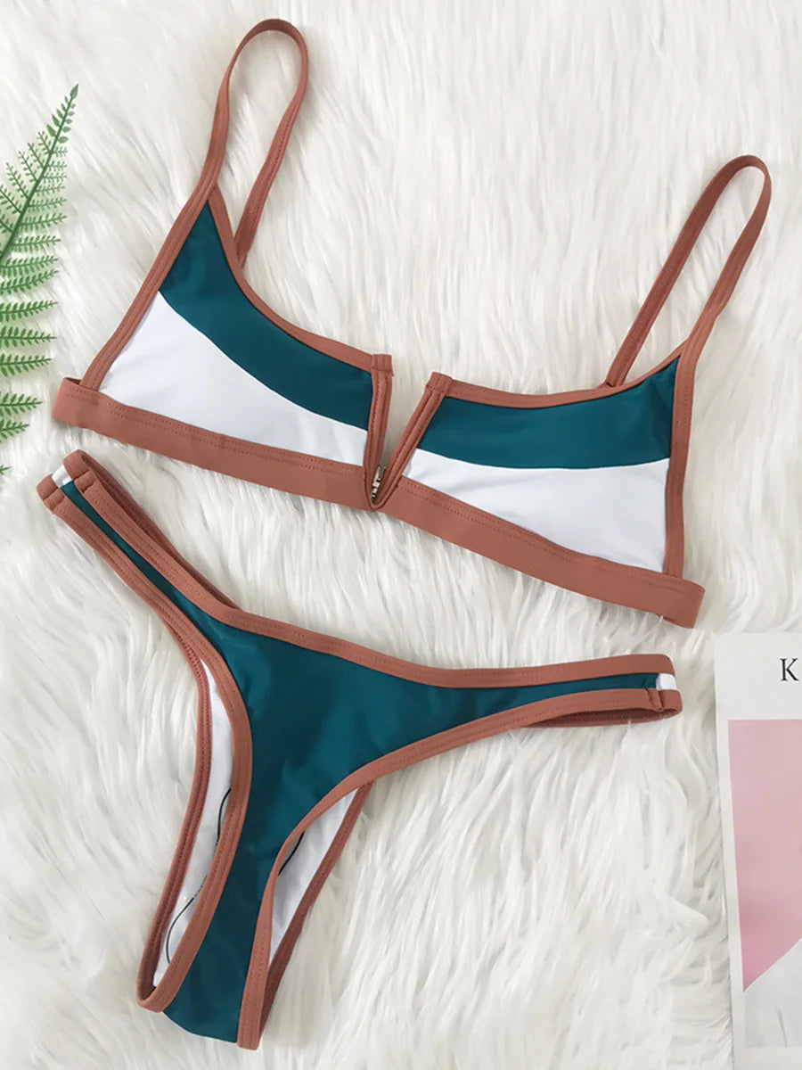 Bikini Femme 2 Pièces Denim Effet Jeans Tanga V Push-Up – Maillot de Bain Sexy Été & Plage