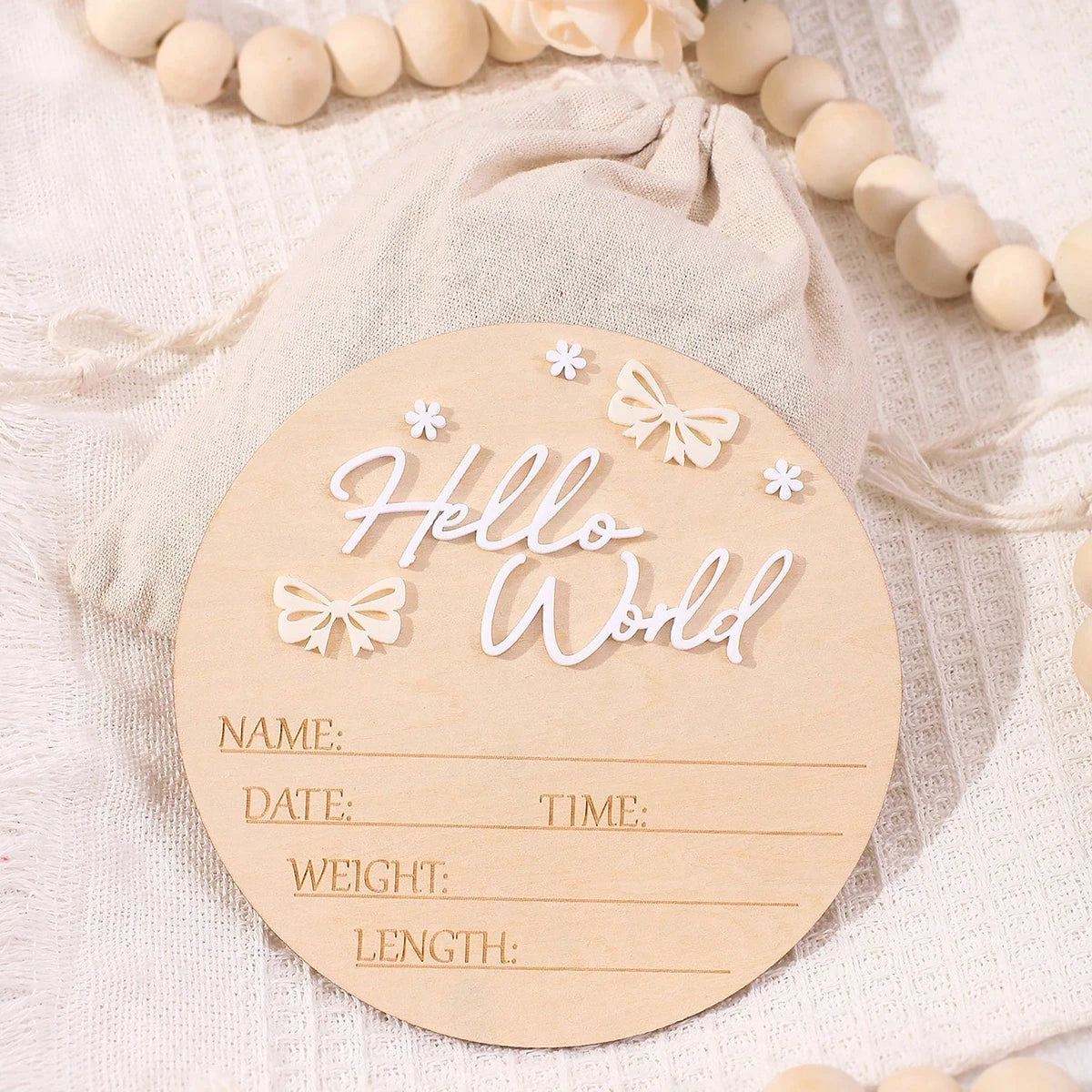 Pancarte Naissance Bébé « Hello World » – Déco Maternité Rose Poudré Papillon Étoile Photo Nouveau-Né