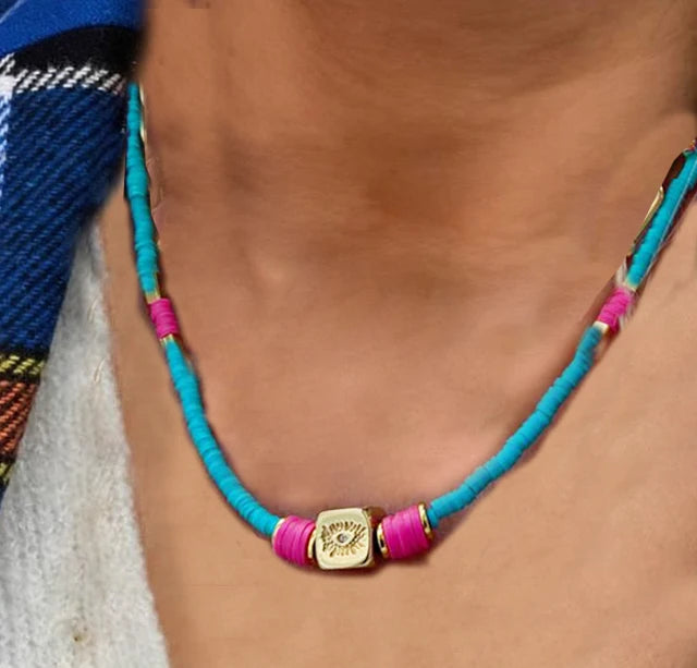 Collier Ras-du-Cou Boho Vintage – Cœur, Coquillage & Œil Turc | Bijou Femme Tendance Été & Plage | Accessoire Mode Charme