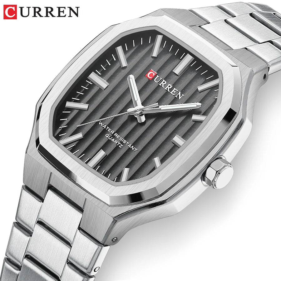 Montre Homme CURREN Business Carré Quartz – Acier Inoxydable Lumineux Étanche Classique
