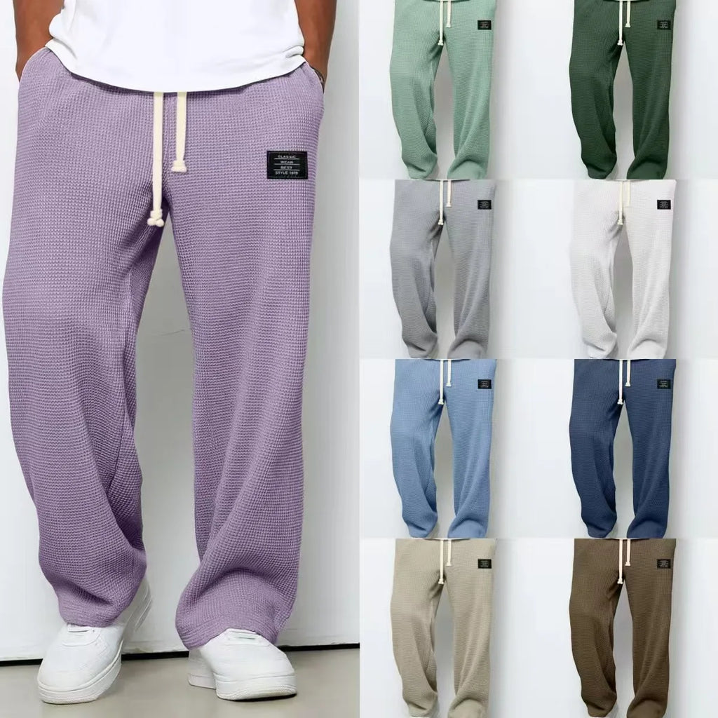Jogging Hose Herren Waffelstoff Gerader Schnitt Loose Stretch Mikro-Rebound Sport Casual Trendy Frühling Herbst Bequem – Trainingshose Waffle Premium | Herrenmode Sport Premium