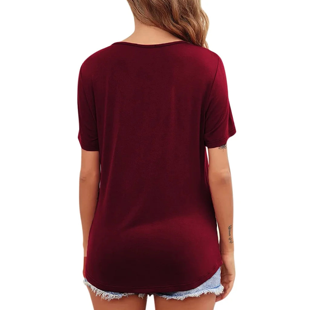 Still-T-Shirt Damen Kurzarm Rundhals – Umstands-Top Asymmetrischer Wickel Casual