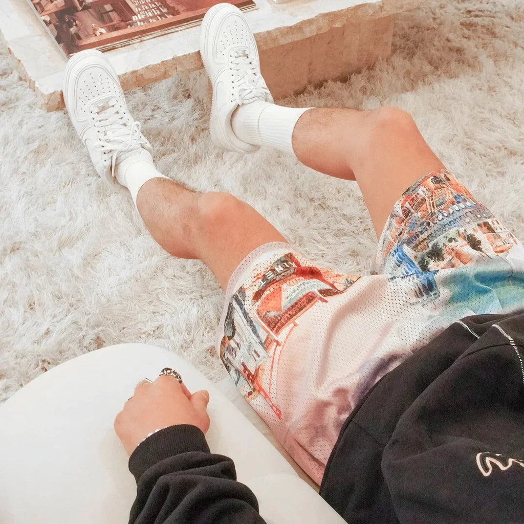 Short Homme Été Rose Broderie Casual Streetwear Hip Hop Fitness Polyester Séchage Rapide Respirant – Short Sport Tendance | Mode Homme Urban