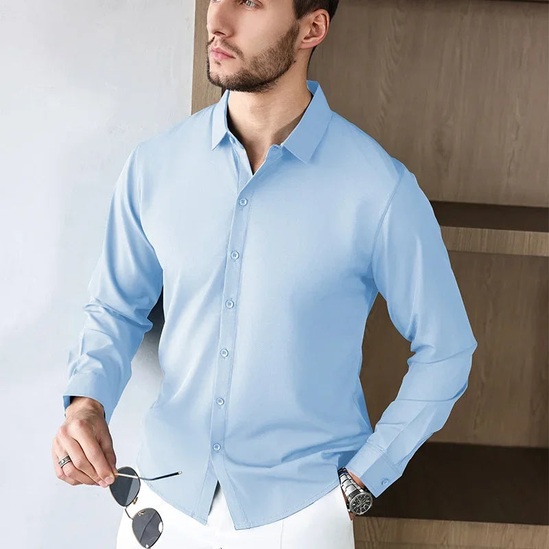 Herren Business Casual Hemd Langarm Einfarbig Bügelleicht – Bequem Ganzjährig Vielseitig | Elegante Herrenmode