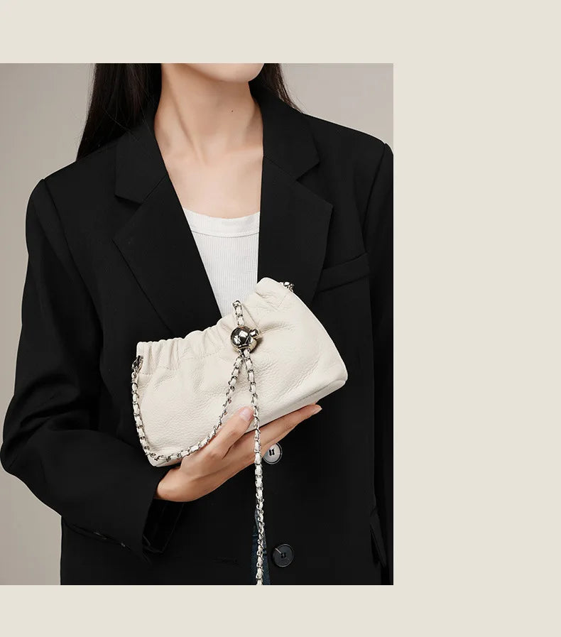 Sac Nuage Cuir Véritable Femme – Mini Sac Épaule Crossbody Chaîne Style Coréen Luxe