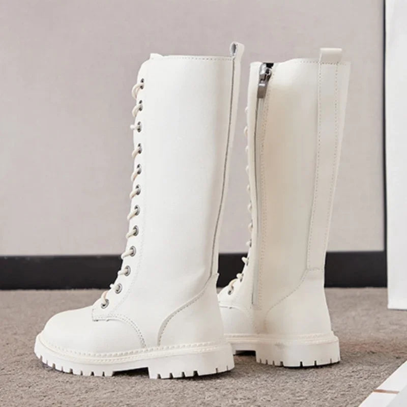 Bottes Hautes Fille Hiver Style Moto – Cuissardes Semelle Souple Plateforme Princesse Enfant