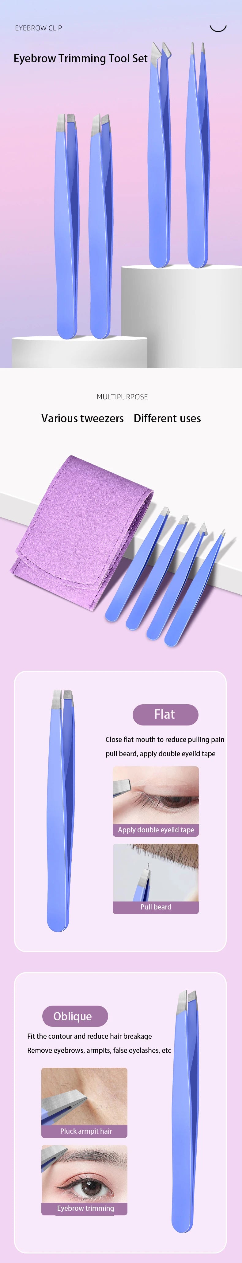 4er Set Profi-Pinzetten aus Edelstahl – Gerade & Schräge Spitze | Präzise Haarentfernung & Augenbrauenformung | Beauty-Tool für Damen