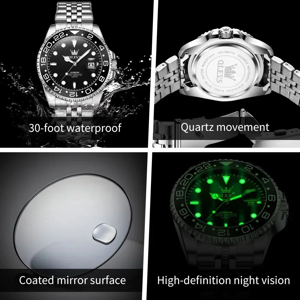 Montre Homme OLEVS 5657 Quartz Sport – Acier Inoxydable Lumineux Étanche 30M Date Cadeau