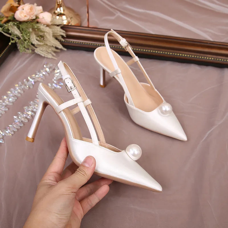 Escarpins Mariage Blanc Stiletto Demoiselle d'Honneur 2025 – Bout Pointu 6.5/8.5CM Pumps