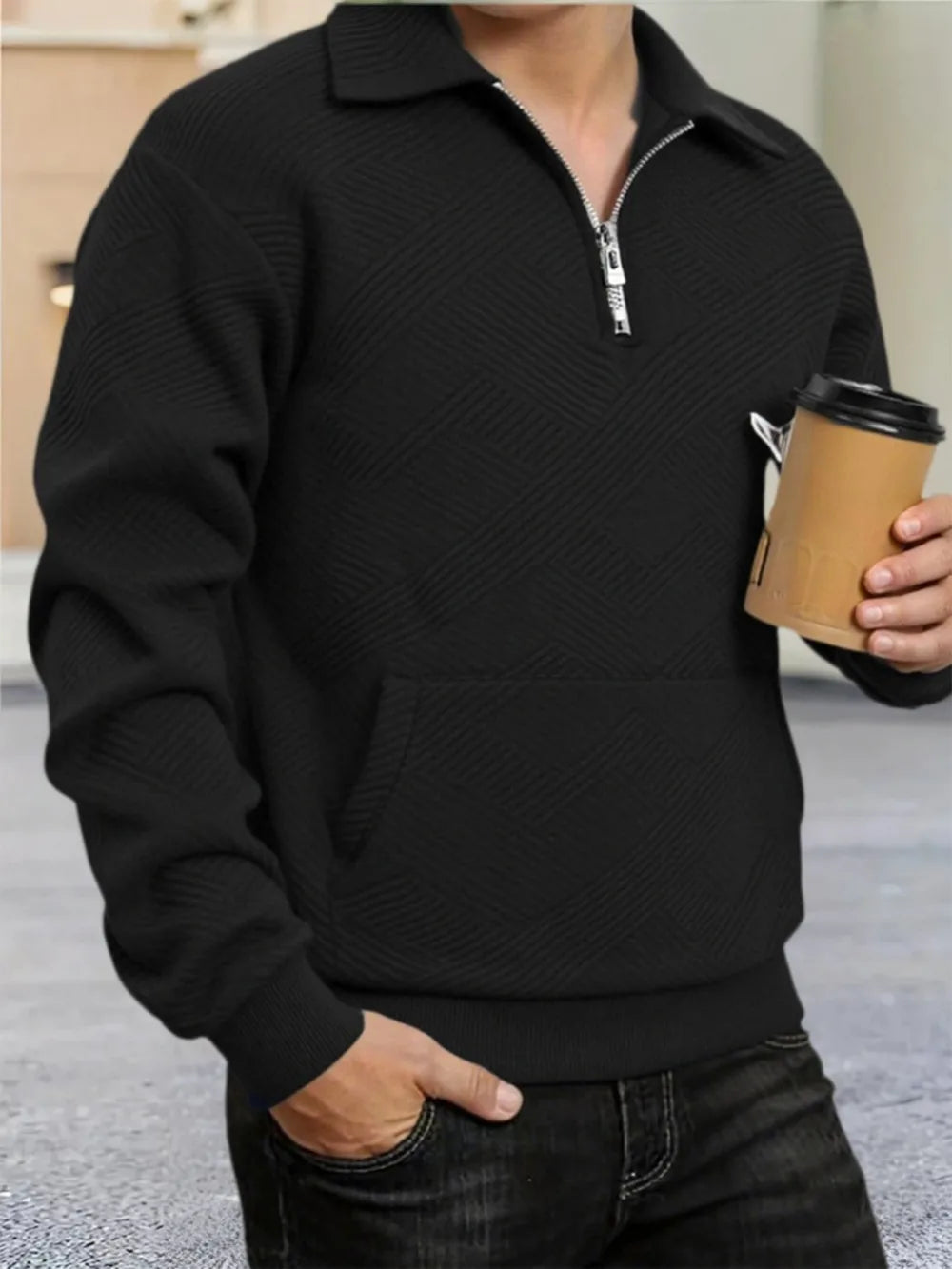 Sweat Homme Quarter Zip Col Polo Roulé Couleur Unie Pullover Manches Longues Casual Outdoor Quotidien Automne Confortable Élégant – Sweatshirt Zippé Premium | Mode Homme Automne Premium