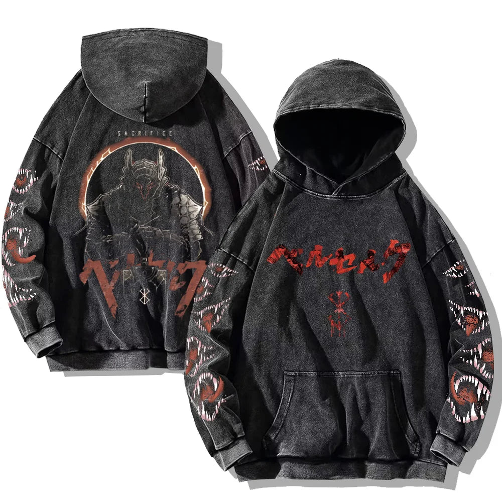 Sweat à Capuche Unisexe Gothic Vintage Washed Dents Imprimé Harajuku Rétro Manches Longues Pullover Y2K Oversized – Hoodie Dark Goth Tendance | Mode Unisexe