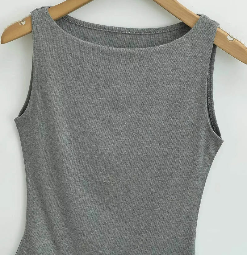 Débardeur Double Épaisseur Col Bateau Ultra-Doux - Stretch Casual Sans Manches Multicolore Femme