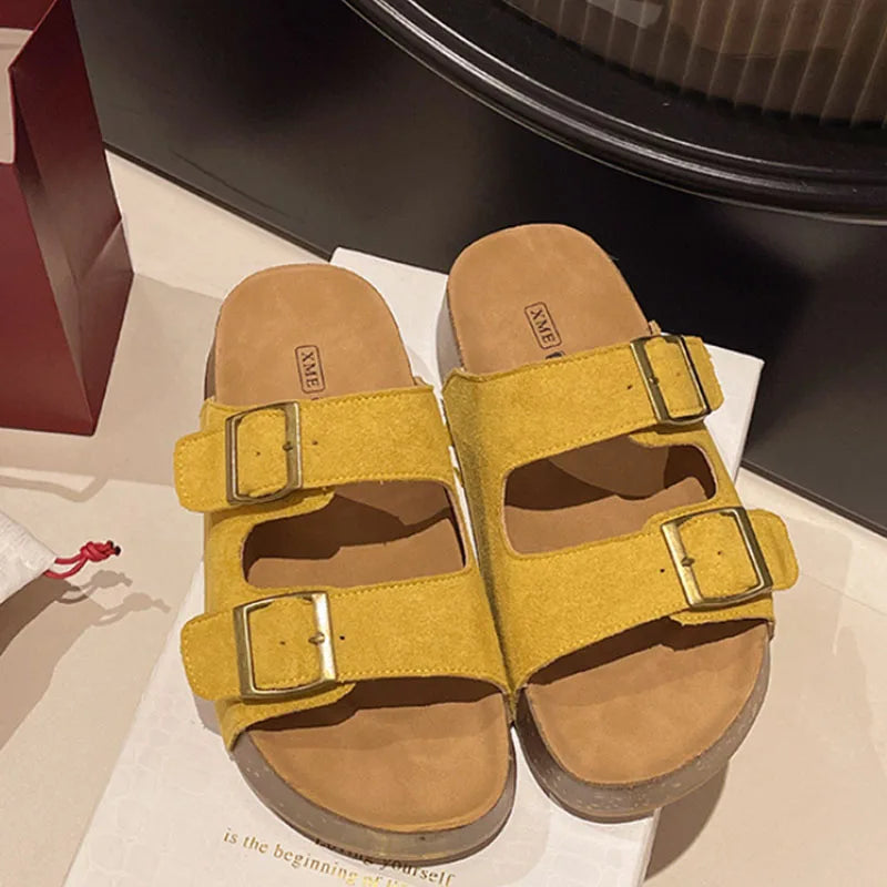 Sandales Romaines Plateforme Smile Belt-buckle Femme – Semelle Douce Slip-on Flat Été