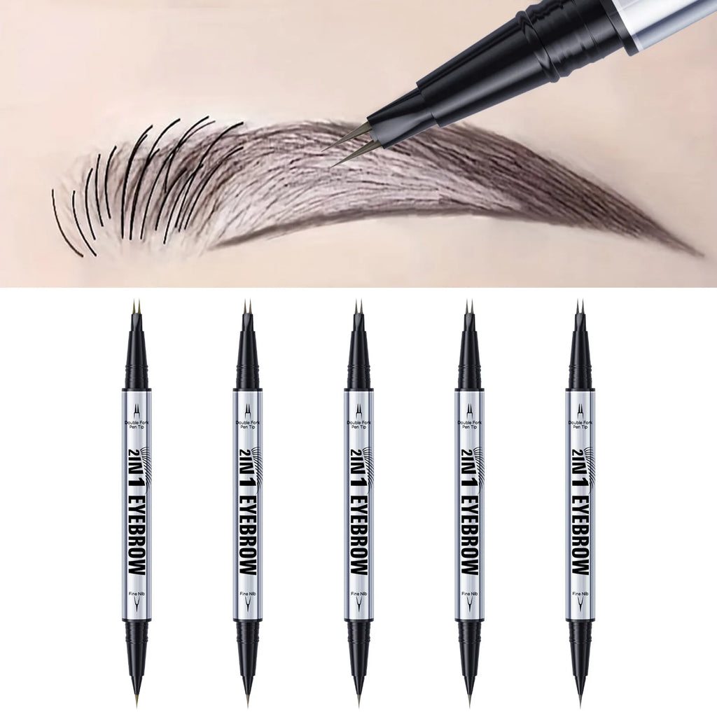 Crayon Sourcils Double Embout Waterproof – Liquide Courbé 2-en-1 Fourchette & Pinceau Précis | Maquillage Sourcils Longue Tenue