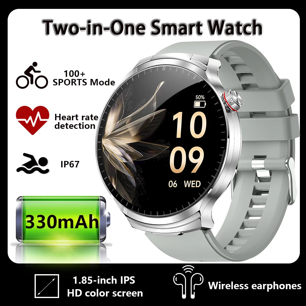Smartwatch 2-en-1 + Écouteurs TWS Bluetooth – Écran HD 1.85" IP67 Étanche | 100+ Sports | Appels & Suivi Fitness