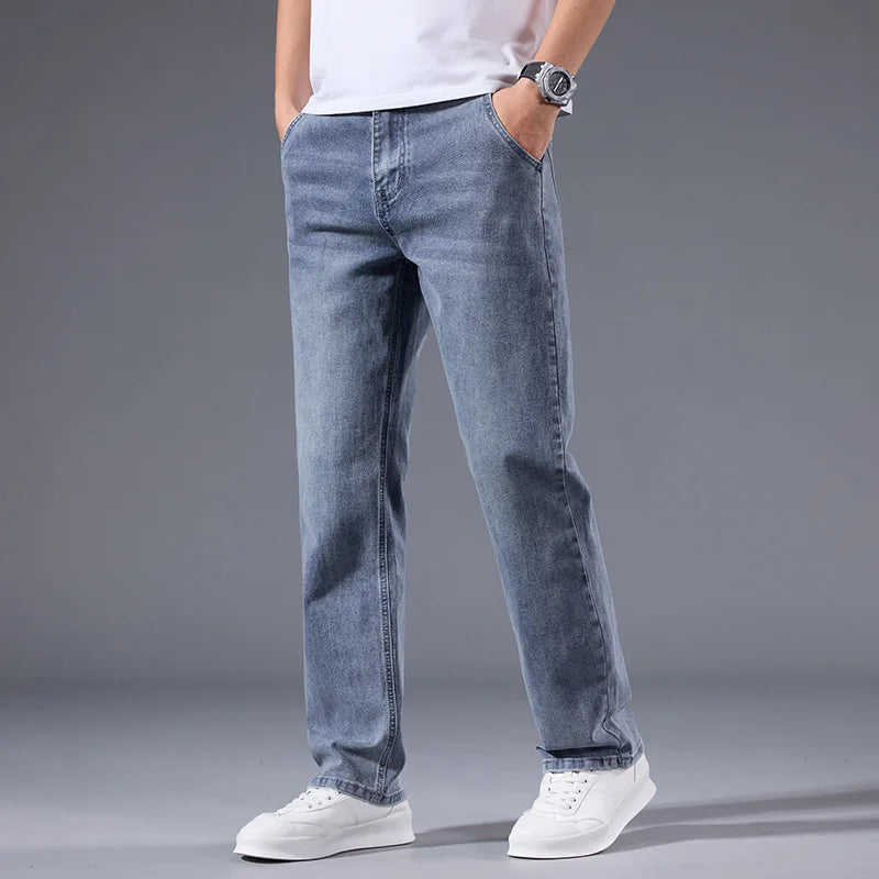 Jean Homme Loose Straight Leg Rétro Lavé Élastique Casual Toutes Saisons Polyvalent Confortable Intemporel Élégant – Jean Loose Premium Straight Leg Rétro | Mode Homme Denim Premium Polyvalent