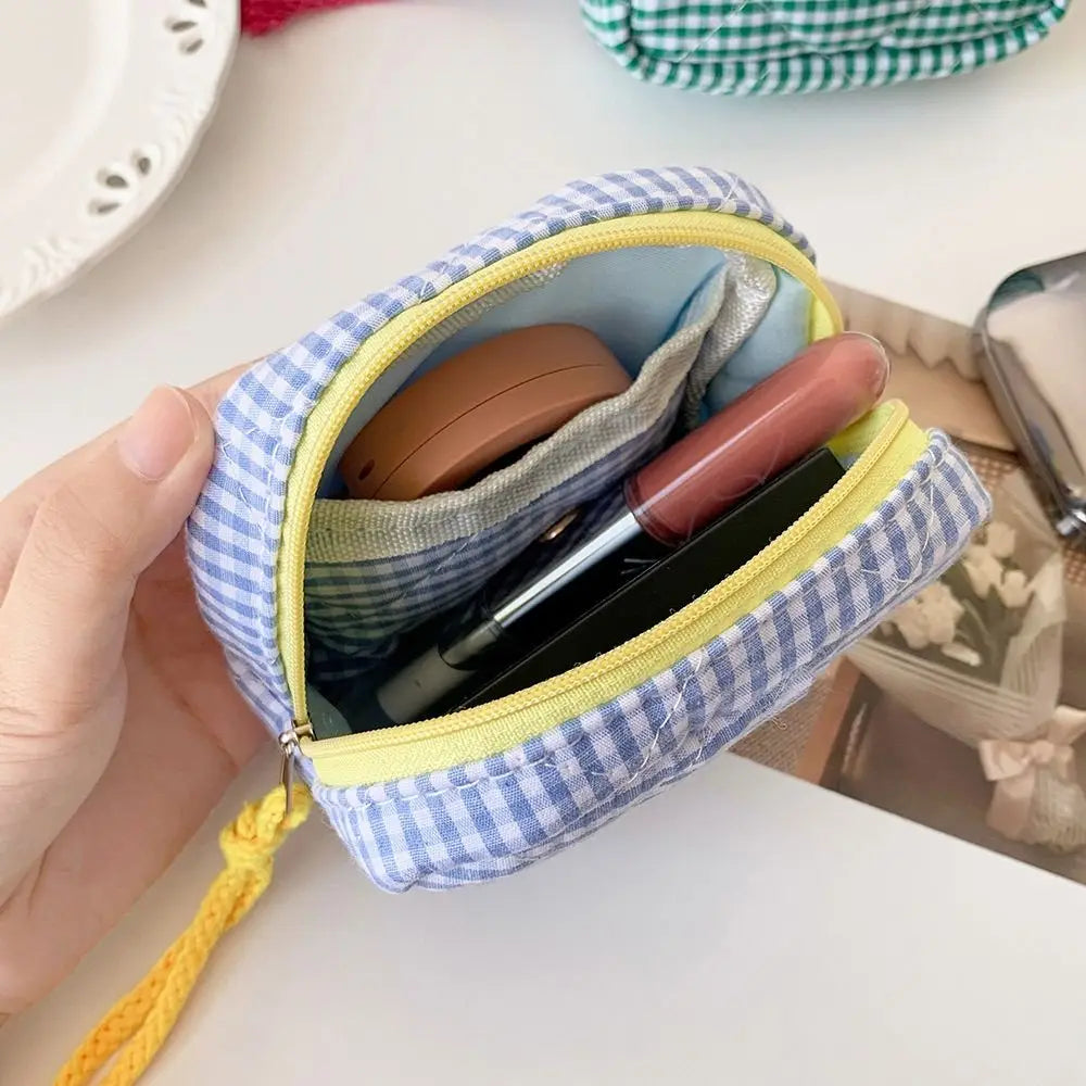 Mini Pochette Vichy Zippée – Trousse Cosmétique Porte-Monnaie Serviettes Hygiéniques Organiseur Cadeau