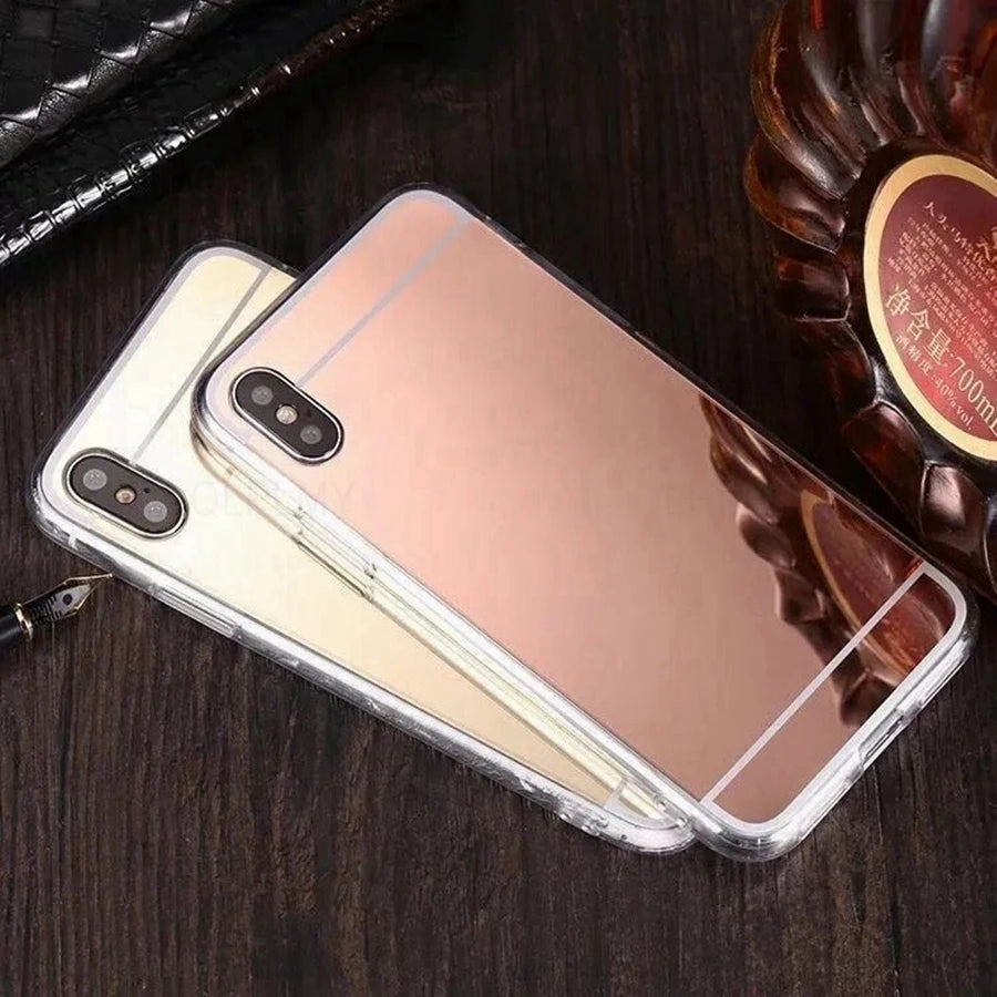 Coque Silicone Miroir Maquillage Bling iPhone – Compatible 7 8 X XR XS 11 12 13 14 15 Pro Max | Protection TPU