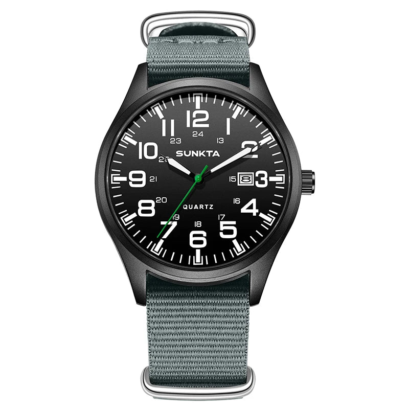 Montre Homme SUNKTA Militaire Sport Luxe Quartz Date Nylon Cuir Lumineux Étanche – Fashion Tendance