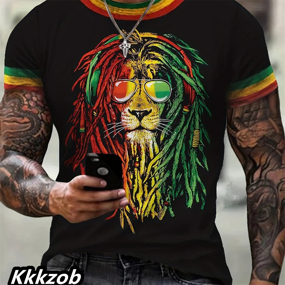 T-Shirt Homme Imprimé Lion Col Rond Manches Courtes Doux Respirant – Casual Outdoor Activités Été Essentiel | Mode Homme Nature