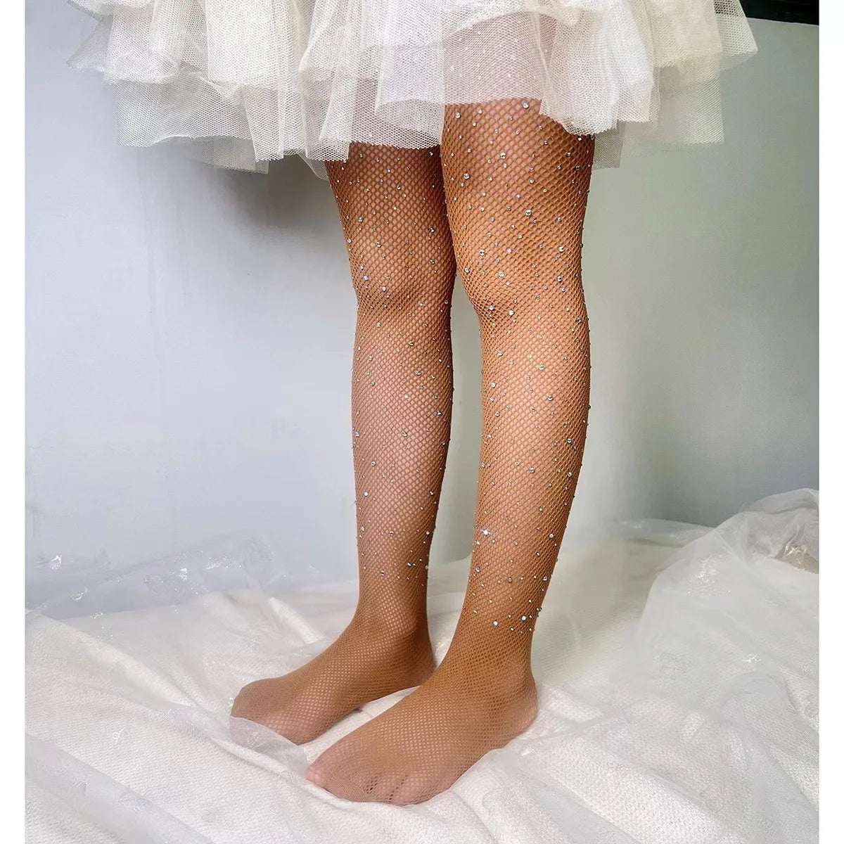 Strass-Netzstrumpfhose für Mädchen – Elastische Netzstrümpfe für Kinder, Damenmode, Trend