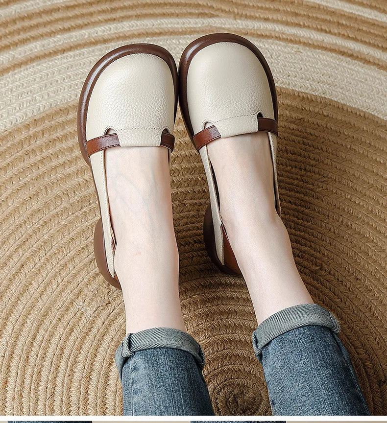 Mocassins Cuir Véritable Vintage Slip-on Femme – Bout Rond Luxe Conduite Loafers Automne