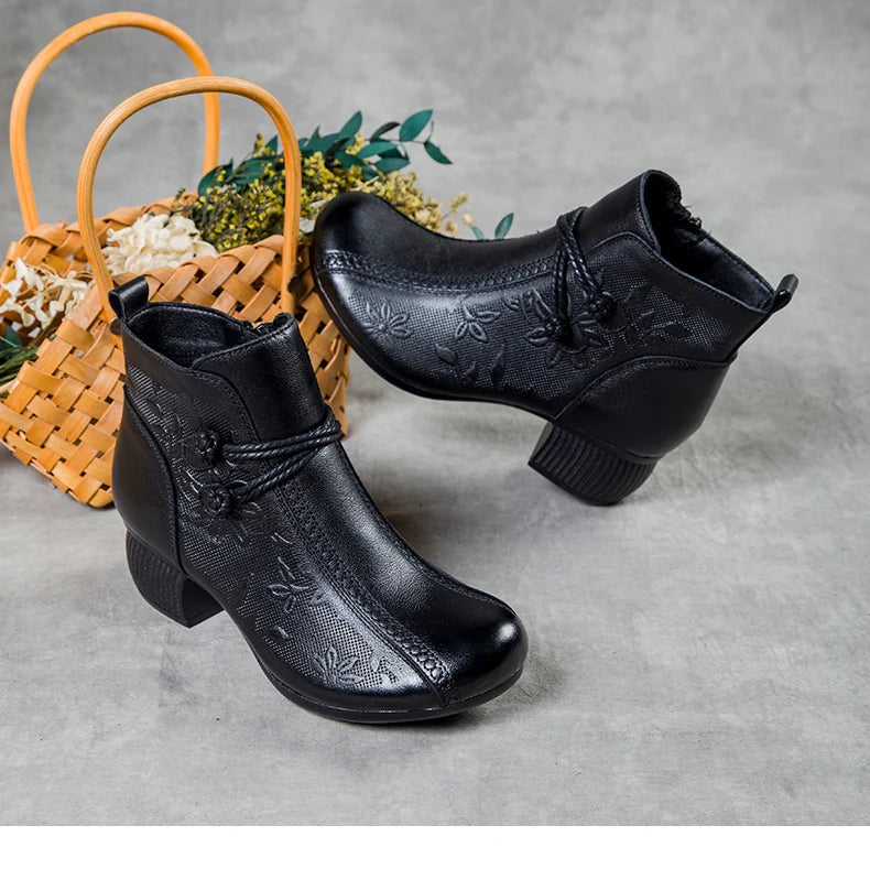 GKTINOO Bottines Cuir Véritable Talon Épais 2026 – Zip Retro Fait Main Automne Hiver