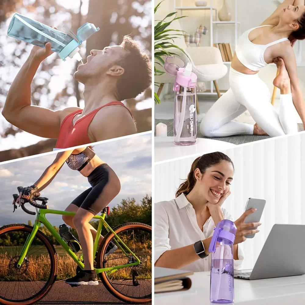 Gourde Aromatisée LUSQI Air + 7 Anneaux Saveurs Inclus – Tritan Sans BPA | Paille Sport & Fitness | Hydratation Savoureuse Outdoor