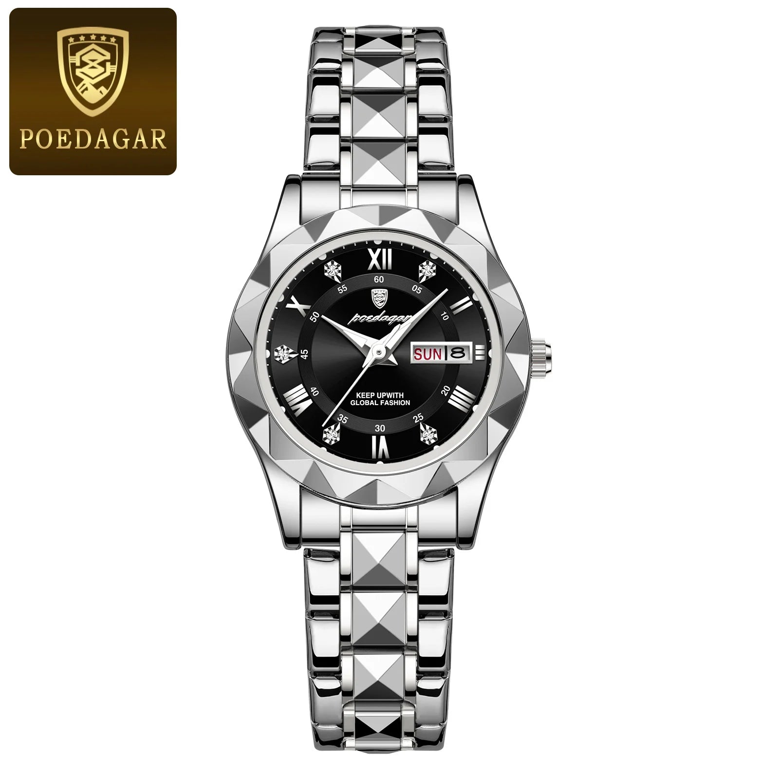 Montre Femme POEDAGAR Élégante Luxe Quartz – Lumineuse Étanche Semaine Date Acier Fashion