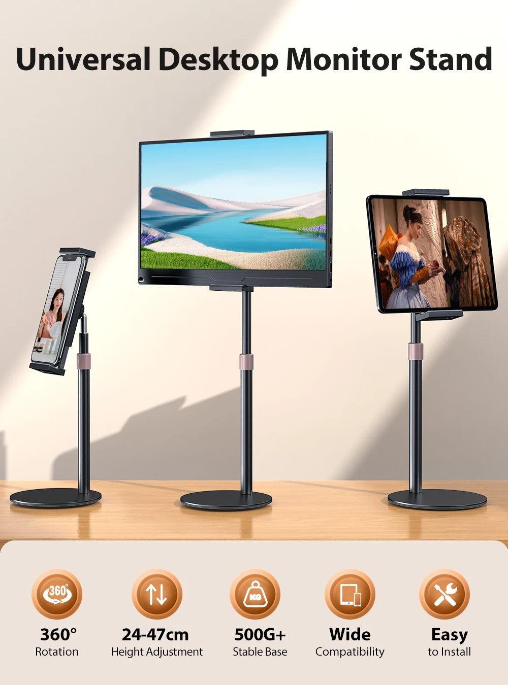 UPERFECT Support VESA Moniteur Portable 360° – Réglable pour Écran 15.6'' & 17.3'' | Compatible Tablette 4.7''-17.3''