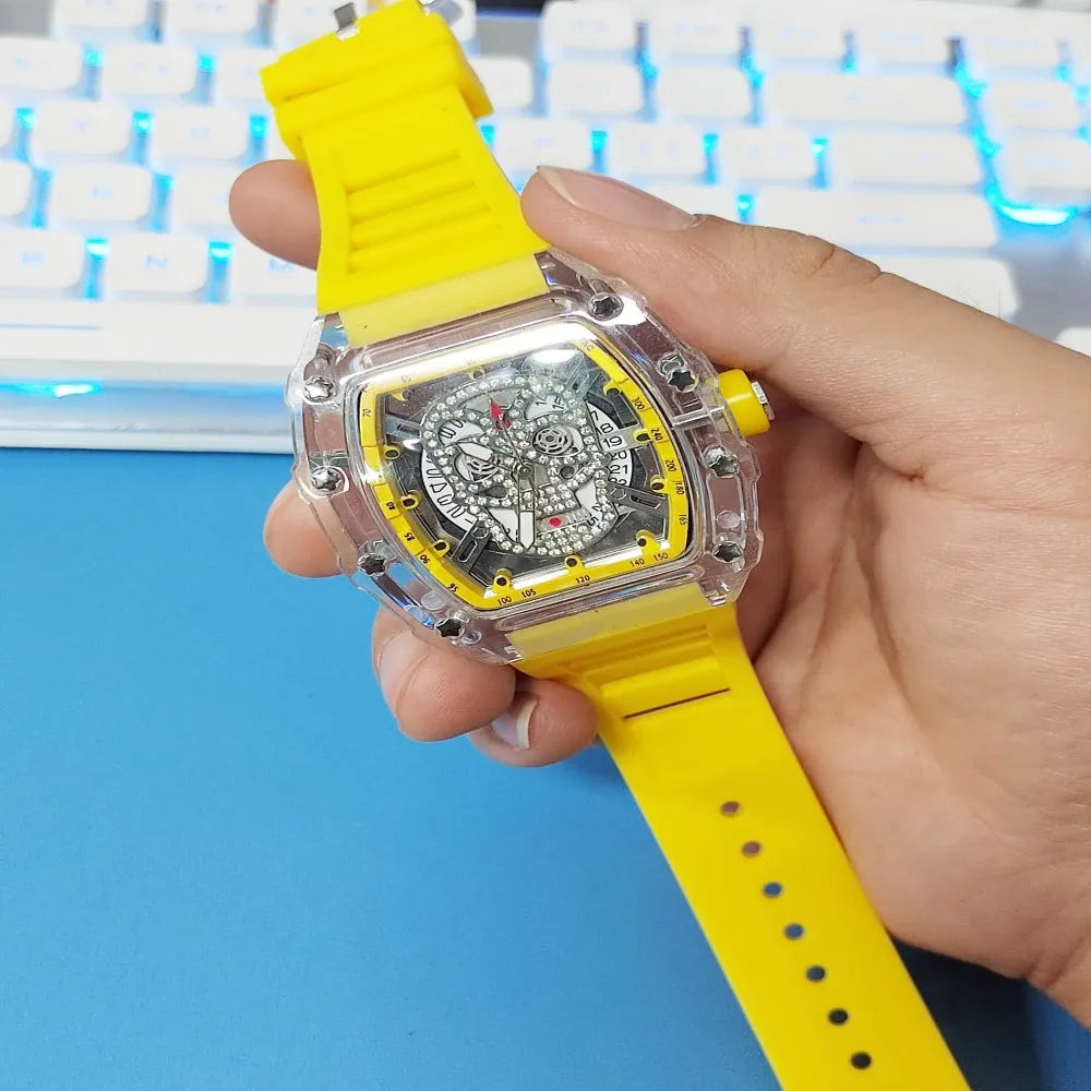 Montre Homme Skull Tête de Mort Automatique Transparente – Quartz Luxe Waterproof Fashion
