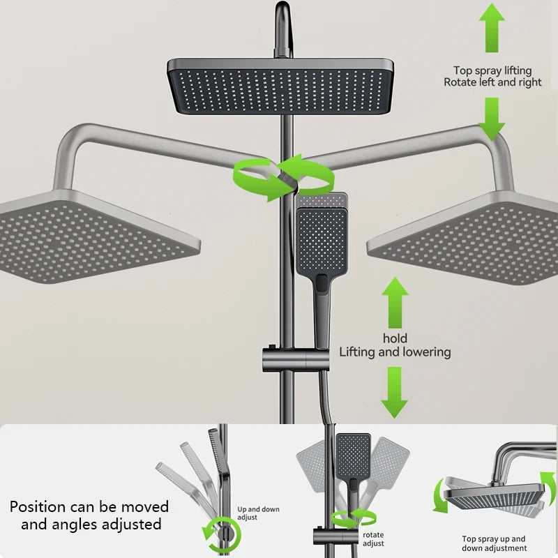 Ensemble Douche Aluminium Spatial Luxe – Affichage Digital Température, Boutons Piano & Lumière Ambiante | Robinet & Pommeau Pluie