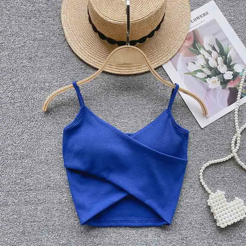 Caraco Femme Bretelles Irrégulières Uni Slim Chic Y2K – Top Sport Élégant Casual & Tendance