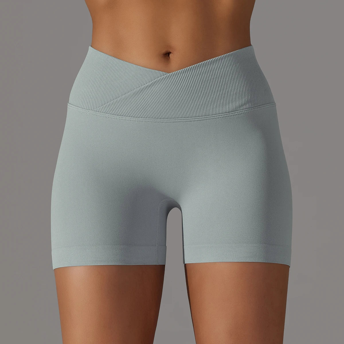 Short Yoga Femme Taille Haute Croisée Gainant Fessier Gym Running Fitness – Short Sport Sculptant Élastique | Mode Athleisure