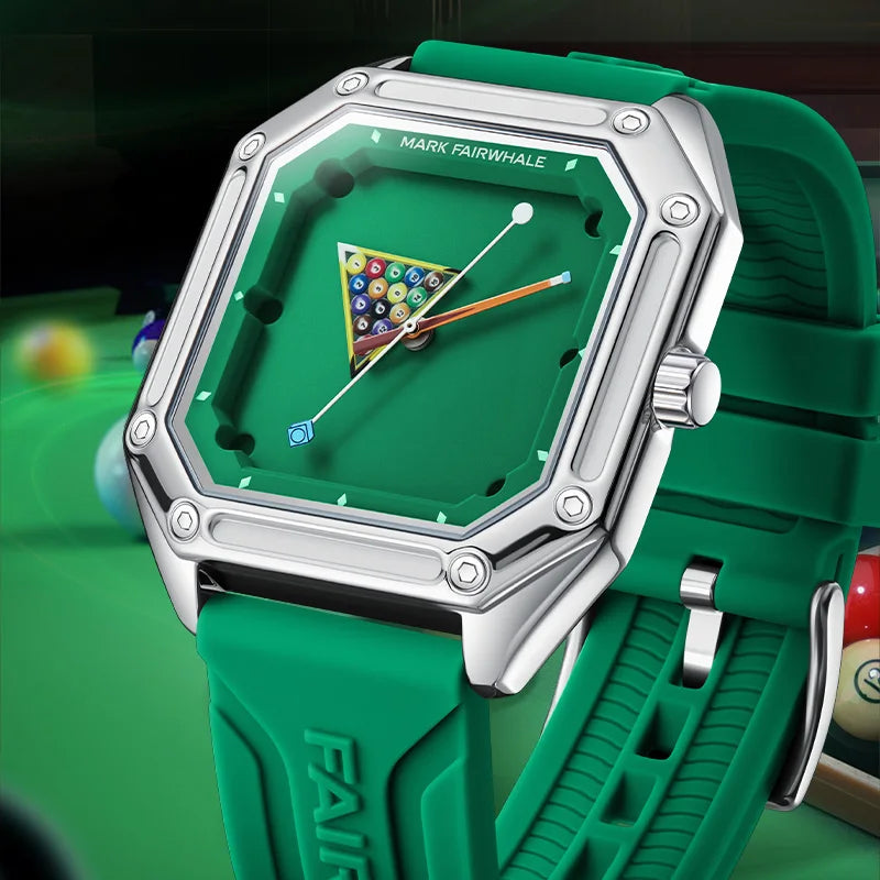 Herrenuhr Mark Fairwhale 5047 Quarz Quadratisch – Leuchtendes Billardzifferblatt Kautschuk Fashion