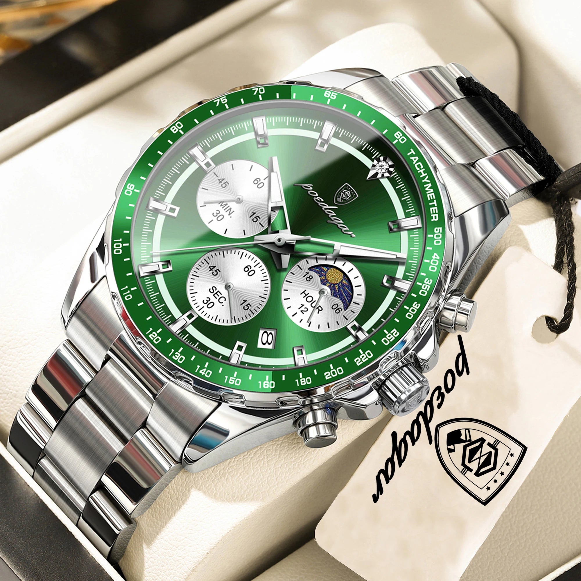 Montre Homme POEDAGAR Business Quartz Chronographe – Acier Lumineux Étanche Date Fashion