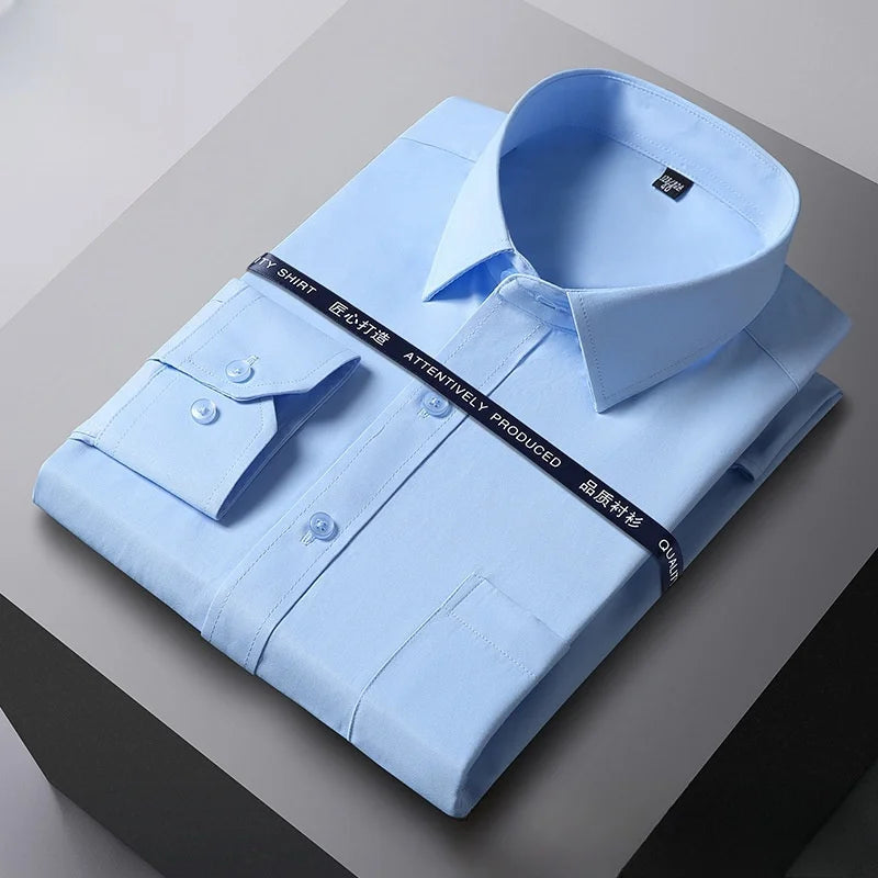 Chemise Homme Formelle Manches Longues Bureau Uni Mode Business Poche Sociale Bleu Blanc Grande Taille S-5XL – Élégante & Professionnelle | Mode Homme Premium