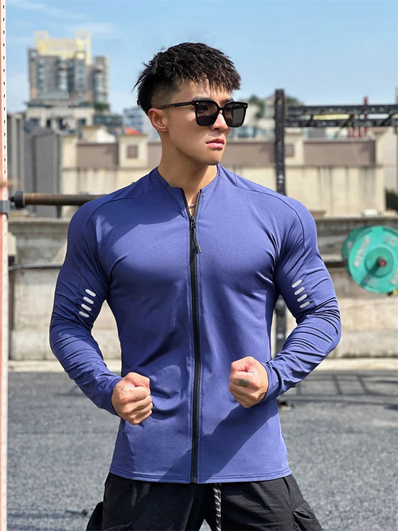 T-Shirt Zippé Homme Manches Longues – Jogging Gym Fitness Training Casual Sport